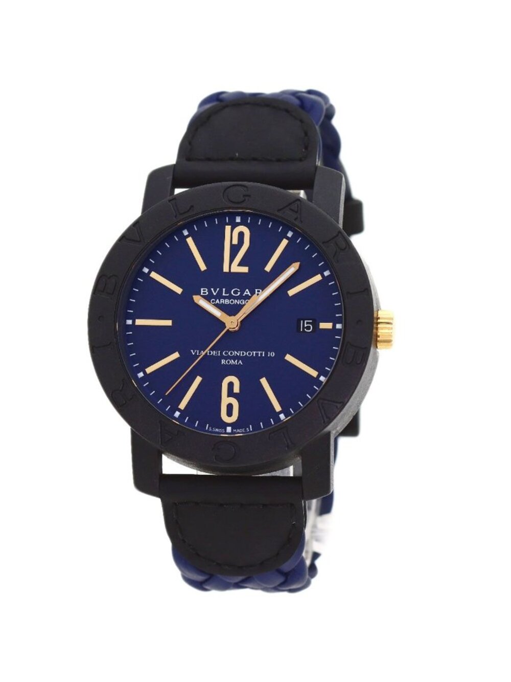 Bvlgari Carbon Gold Blue Watch Leather
